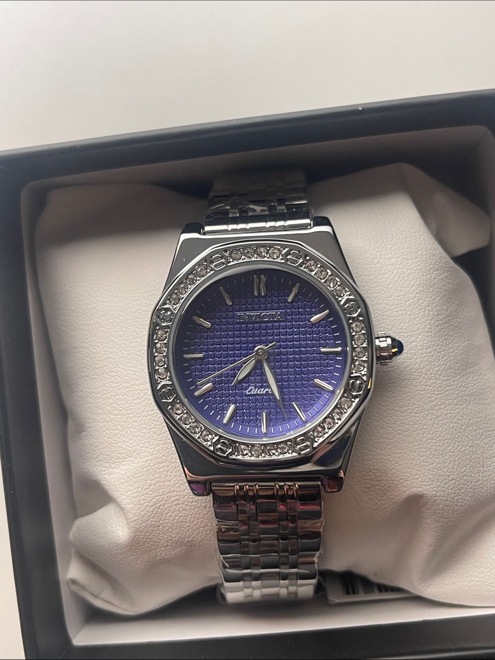 Invicta Silver Watch with Purple Dial and Crystal Bezel 69373